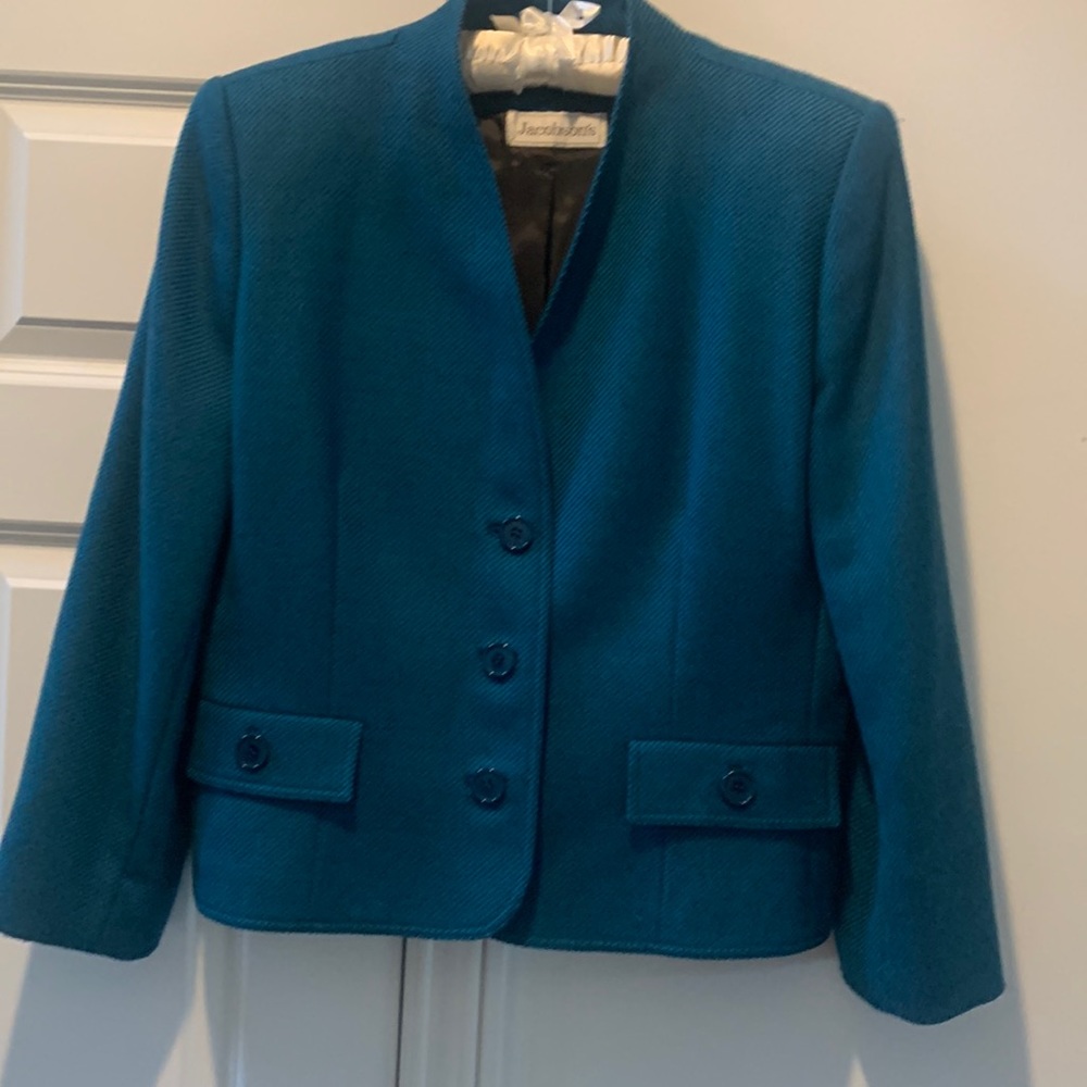 Ladies size 14 teal lined 100% wool jacket by Ernst Strauss